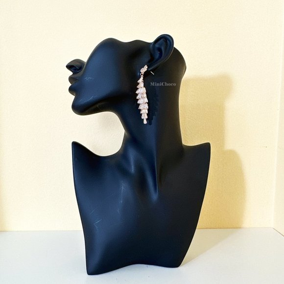 Silver Tone CZ Icy Clear Baguette Kang Kang Chandelier Earrings - Picture 6 of 7